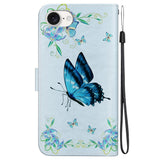 EIDERWOOD iPhone 17e / 16e Kunstskinn Deksel med Lommebok og Stropp - Blå Sommerfugl