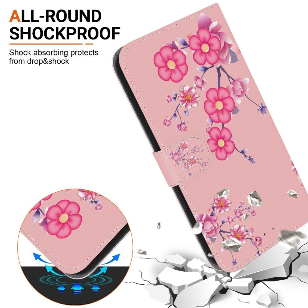 EIDERWOOD iPhone 17e / 16e Kunstskinn Deksel med Lommebok og Stropp - Rosa med Blomster