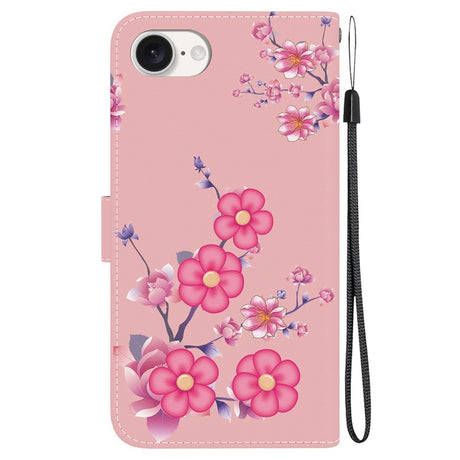 EIDERWOOD iPhone 17e / 16e Kunstskinn Deksel med Lommebok og Stropp - Rosa med Blomster
