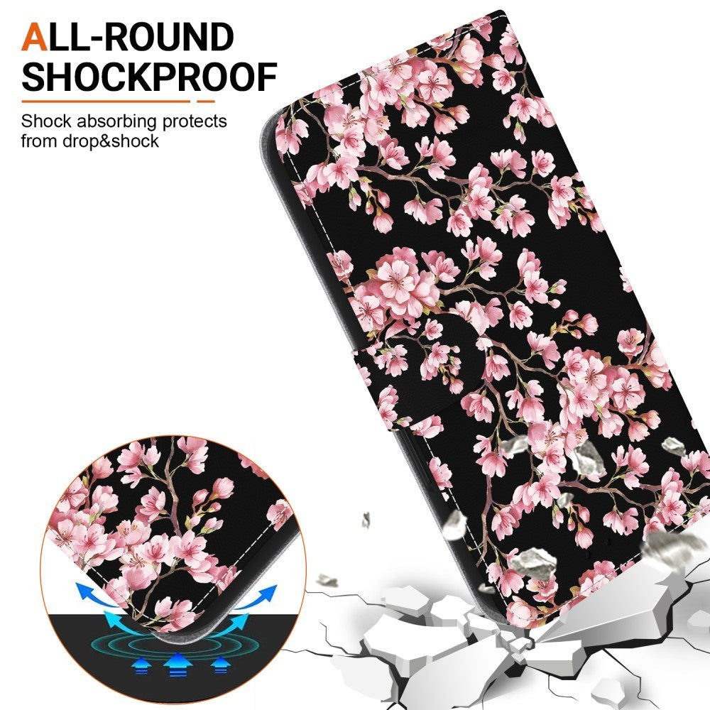 EIDERWOOD iPhone 17e / 16e Kunstskinn Deksel med Lommebok og Stropp - Svart med Blomster