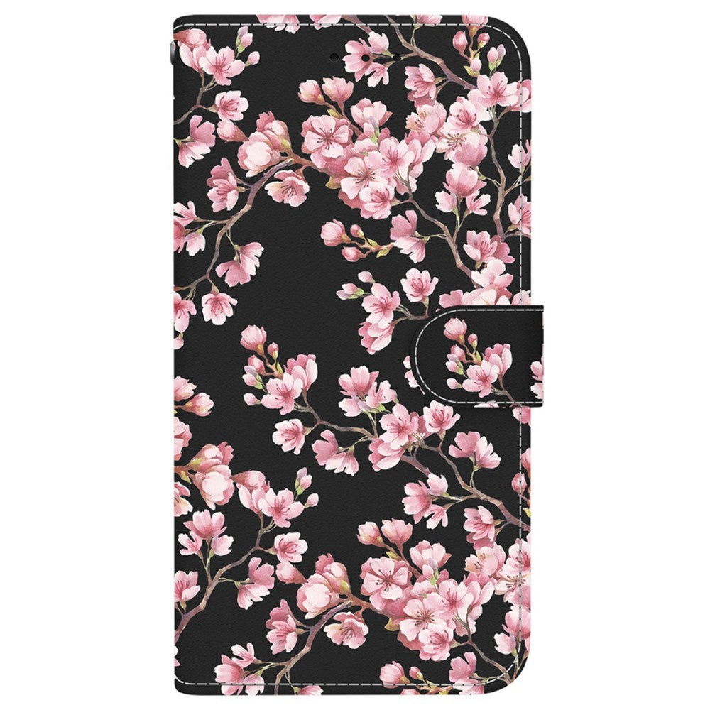 EIDERWOOD iPhone 17e / 16e Kunstskinn Deksel med Lommebok og Stropp - Svart med Blomster