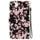 EIDERWOOD iPhone 17e / 16e Kunstskinn Deksel med Lommebok og Stropp - Svart med Blomster