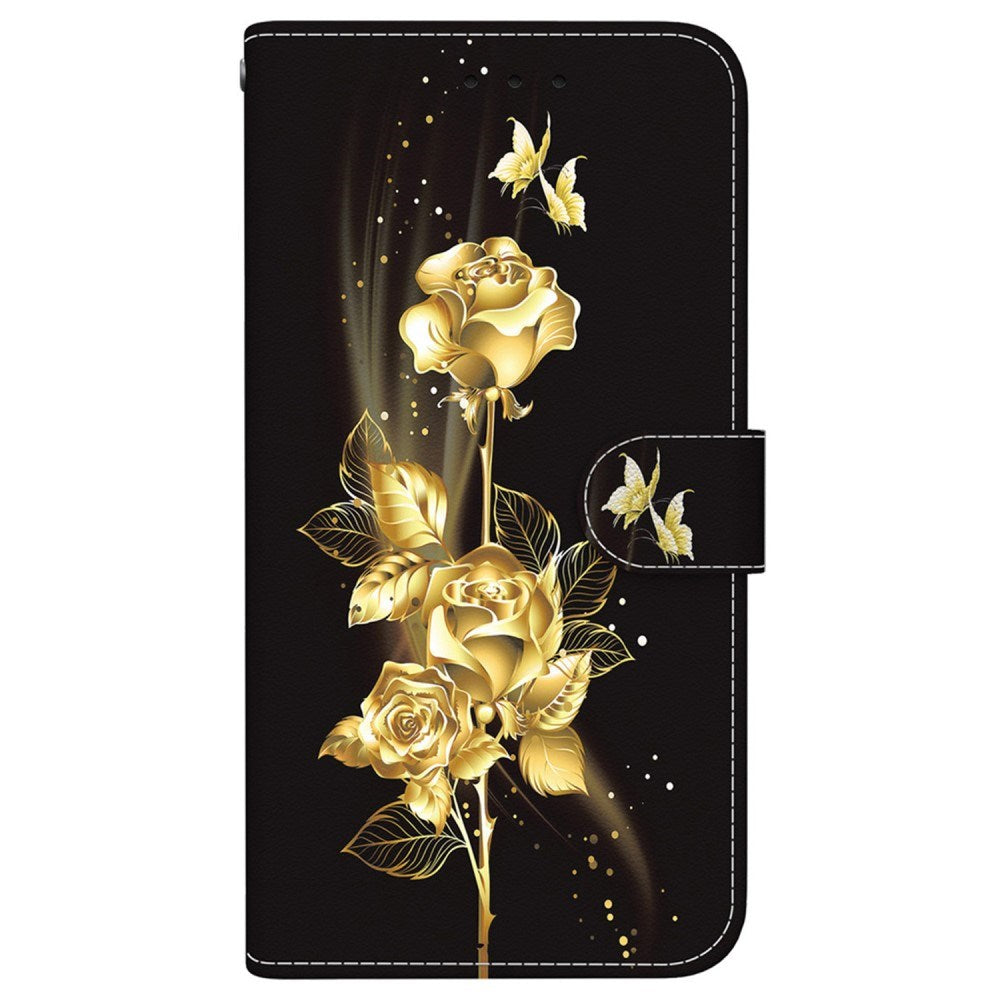 EIDERWOOD iPhone 17e / 16e Kunstskinn Deksel med Lommebok og Stropp - Gull Rose