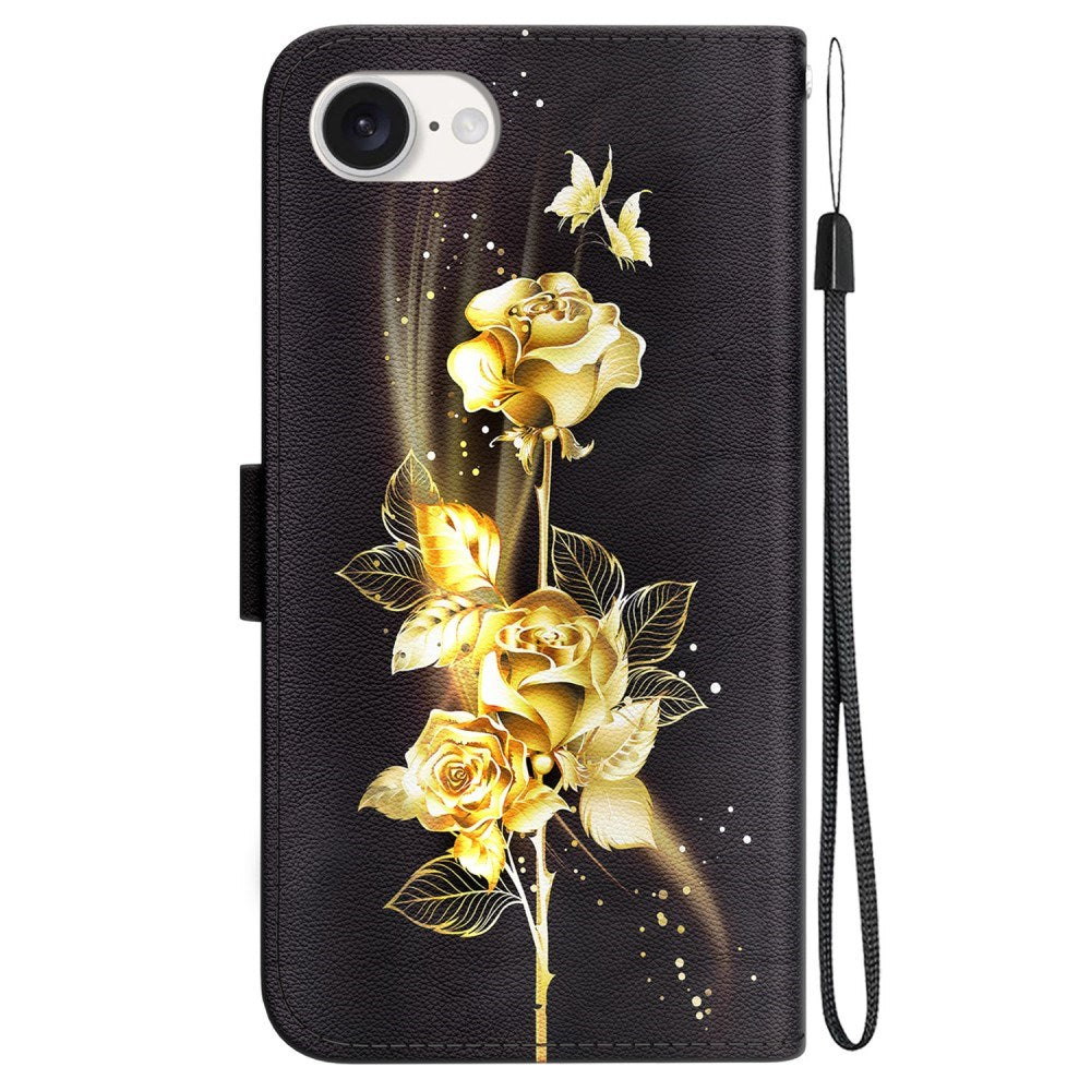 EIDERWOOD iPhone 17e / 16e Kunstskinn Deksel med Lommebok og Stropp - Gull Rose