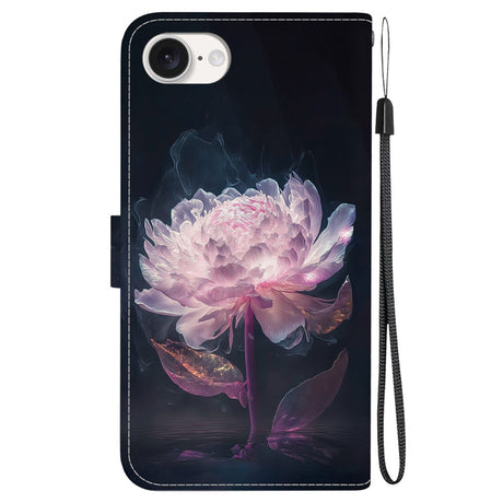 EIDERWOOD iPhone 17e / 16e Kunstskinn Deksel med Lommebok og Stropp - Lilla Peon