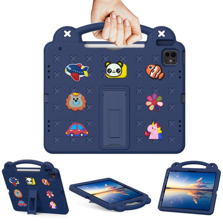 EIDERWOOD iPad Air 13" (2026 / 2025 / 2024) / Pro 13" (2025 / 2024) /12.9" (2022-2018) Barnedeksel med Stativ og Håndholder - Mørk Blå