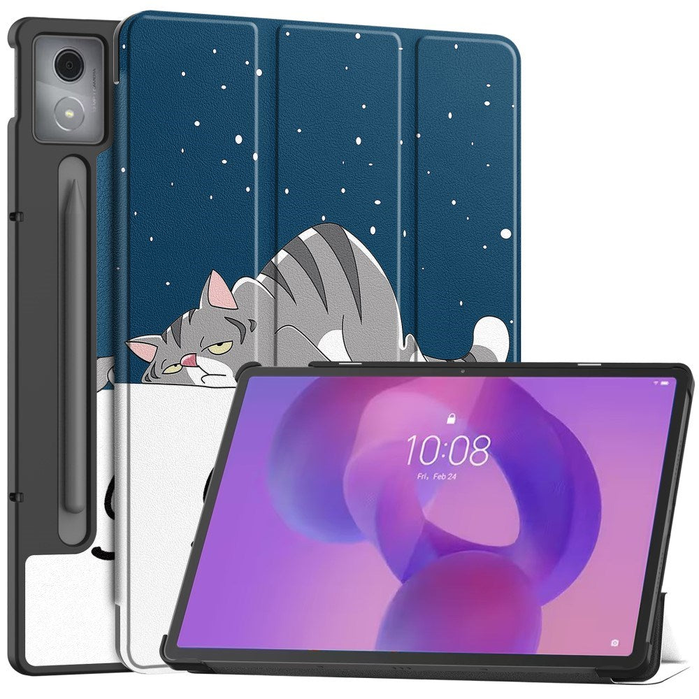 EIDERWOOD Lenovo IdeaTab Pro Tri-Fold Kunstskinn Flip Deksel m. Mønster - Katt