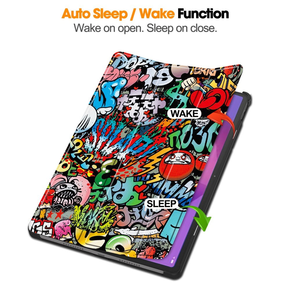 EIDERWOOD Lenovo IdeaTab Pro Tri-Fold Kunstskinn Flip Deksel m. Mønster - Graffiti
