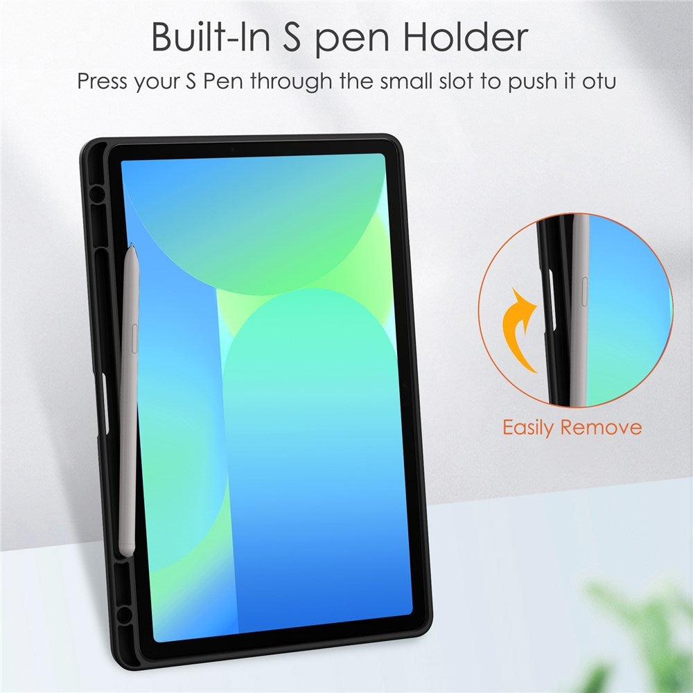 EIDERWOOD Samsung Galaxy Tab S10 Lite / S10 FE / S9 FE Flip Deksel - Stativfunksjon & Styluspennholder - Gjennomsiktig / Svart