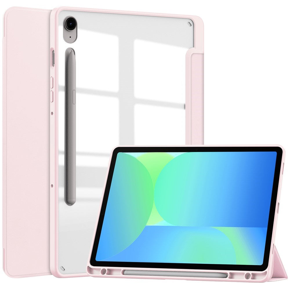 EIDERWOOD Samsung Galaxy Tab S10 Lite / S10 FE / S9 FE Flip Deksel - Stativfunksjon & Styluspennholder - Gjennomsiktig / Rosa