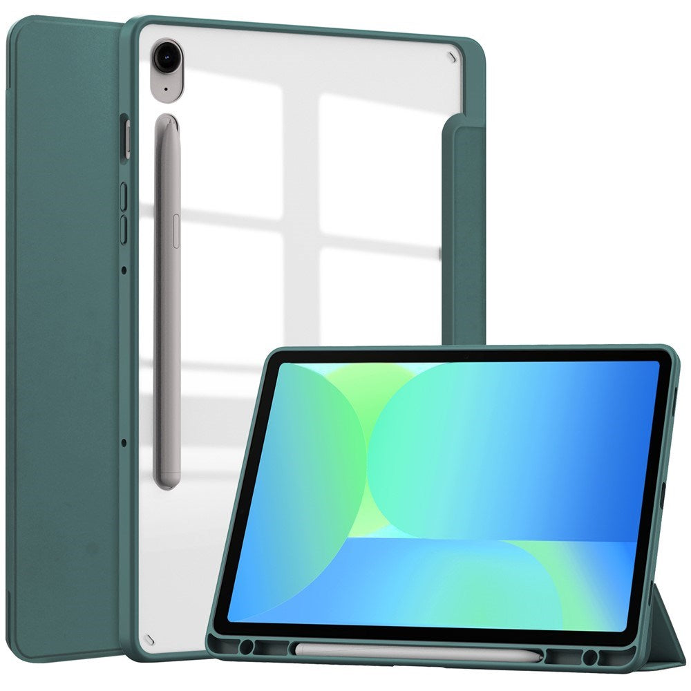 EIDERWOOD Samsung Galaxy Tab S10 Lite / S10 FE / S9 FE Flip Deksel - Stativfunksjon & Styluspennholder - Gjennomsiktig / Mørkegrønn