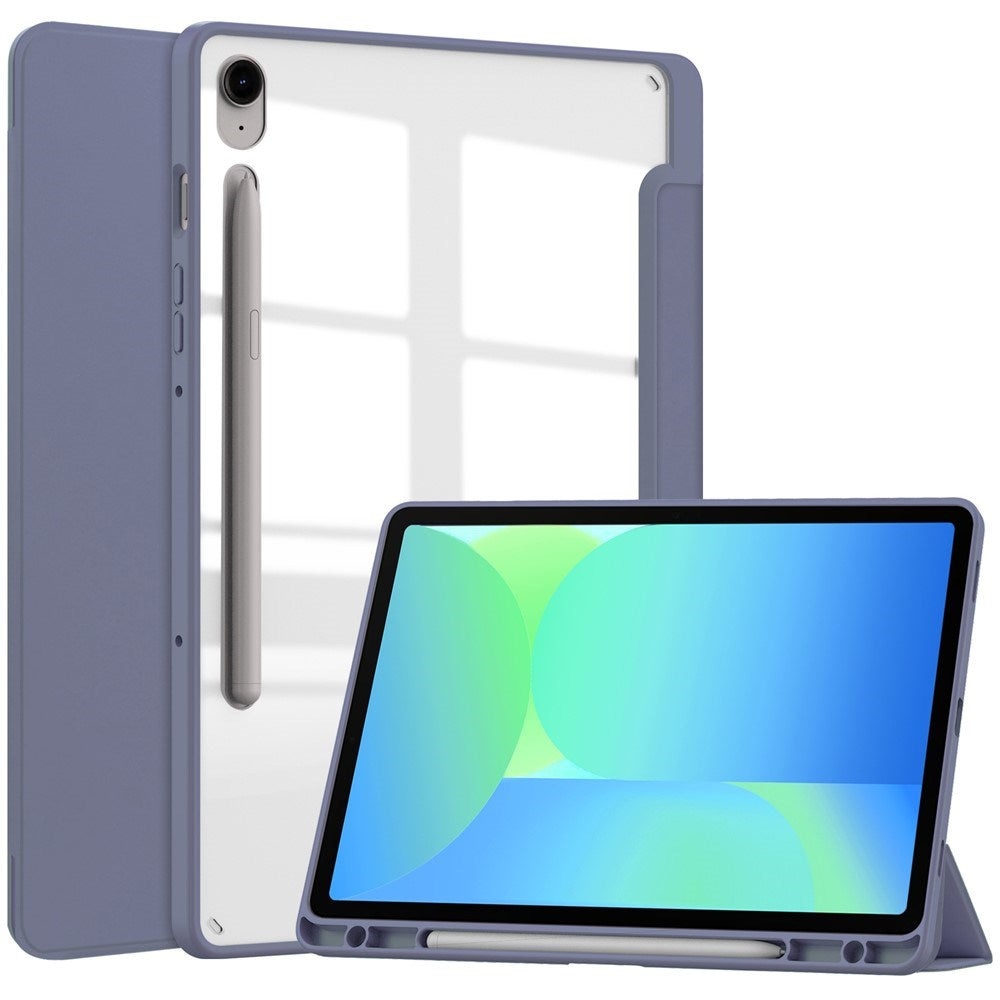 EIDERWOOD Samsung Galaxy Tab S10 Lite / S10 FE / S9 FE Flip Deksel - Stativfunksjon & Styluspennholder - Gjennomsiktig / Grå Lilla