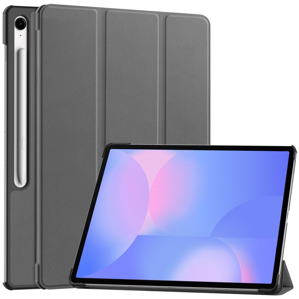 EIDERWOOD Samsung Galaxy Tab S10 FE+ (Plus) Kunstskinn Flip Deksel m. Stativfunksjon & Pencil Holder - Grå