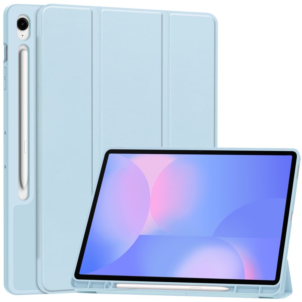 EIDERWOOD Samsung Galaxy Tab S10 FE+ (Plus) Tri-Fold Kunstskinn Flip Deksel med Stylus Pen Holder - Lyse Blå