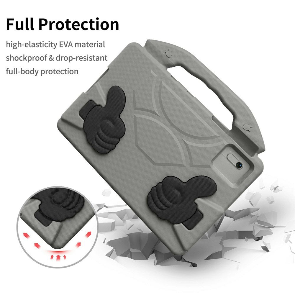 EIDERWOOD Xiaomi Redmi Pad 2 / SE / 6 / 5 / Lenovo Tab M11 / Samsung Galaxy Tab S10 FE / S9 FE / S9 / S8 / S7 Barn Deksel m. Thumb Kickstand - Grå