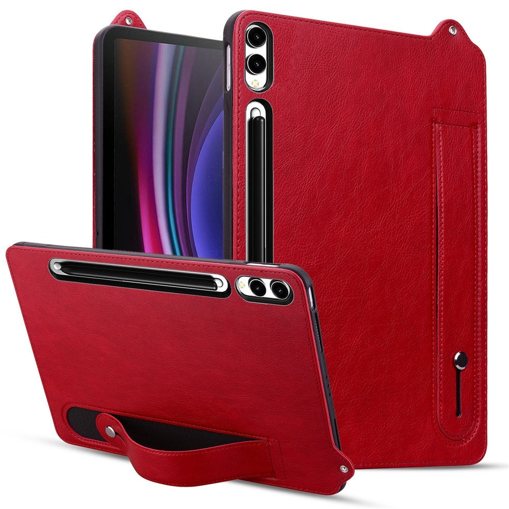 EIDERWOOD Samsung Galaxy Tab S11 Ultra Hard Plastdeksel i Kunstskinn med Håndtak - Rød