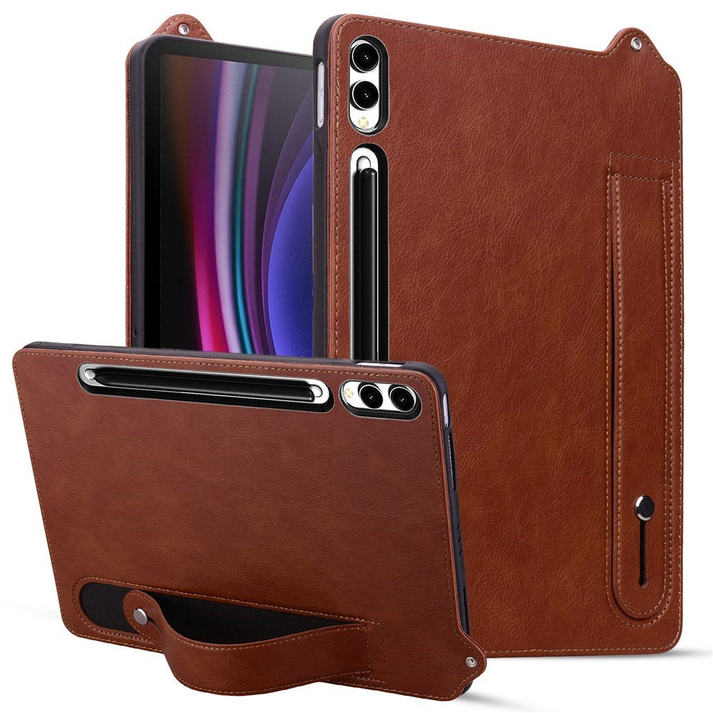 EIDERWOOD Samsung Galaxy Tab S11 Ultra Hard Plastdeksel i Kunstskinn med Håndtak - Brun