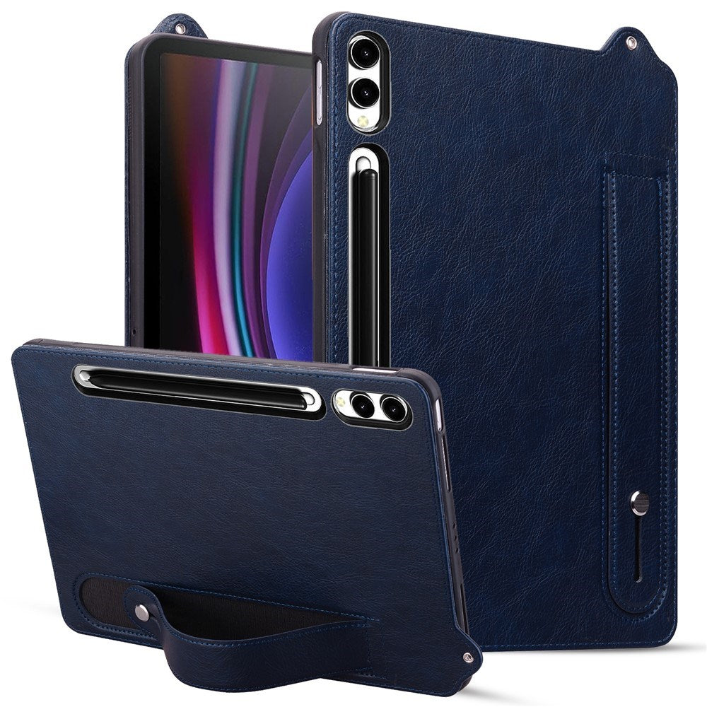 EIDERWOOD Samsung Galaxy Tab S11 Ultra Hard Plastdeksel i Kunstskinn med Håndtak - Mørk Blå