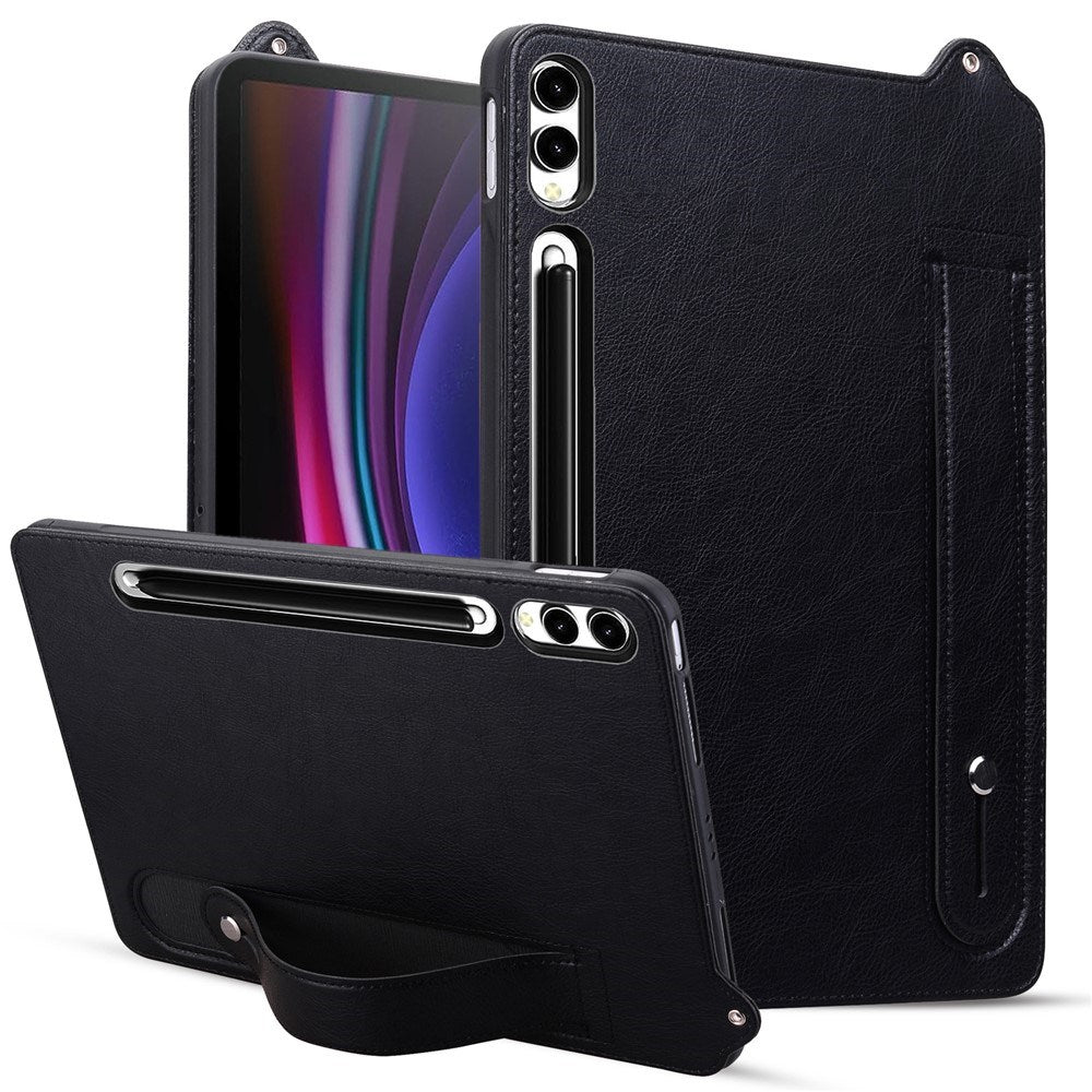 EIDERWOOD Samsung Galaxy Tab S11 Ultra Hard Plastdeksel i Kunstskinn med Håndtak - Svart