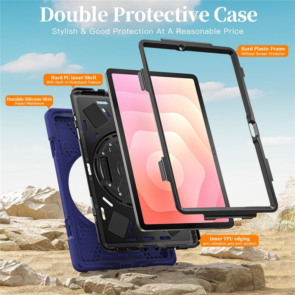 EIDERWOOD Samsung Galaxy Tab S11 Støtsikkert Deksel med 360 Graders Roterbar Støtte & Borrelåsstropp - Mørk Blå