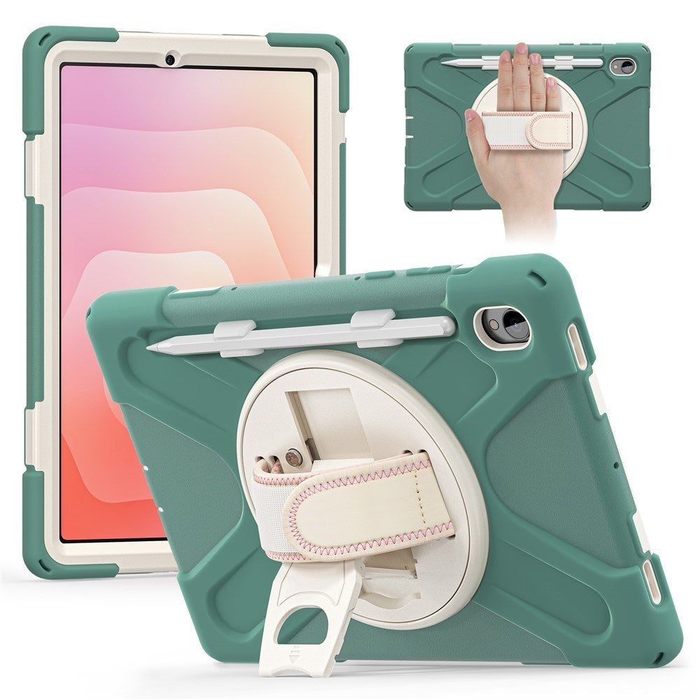 EIDERWOOD Samsung Galaxy Tab S11 Støtsikkert Deksel med 360 Graders Roterbar Støtte & Borrelåsstropp - Grønn