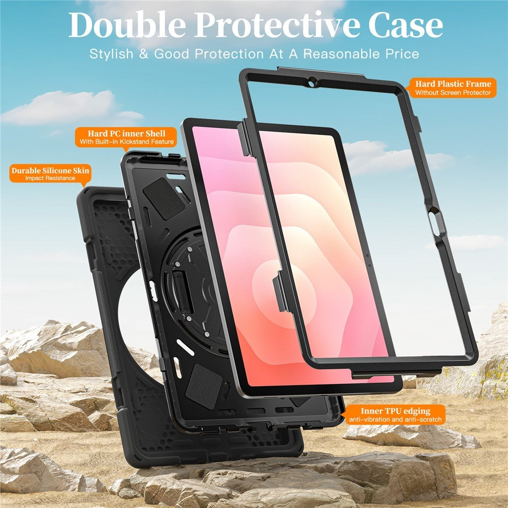 EIDERWOOD Samsung Galaxy Tab S11 Støtsikkert Deksel med 360 Graders Roterbar Støtte & Borrelåsstropp - Svart