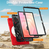 EIDERWOOD Samsung Galaxy Tab S11 Støtsikkert Deksel med 360 Graders Roterbar Støtte & Borrelåsstropp - Rød