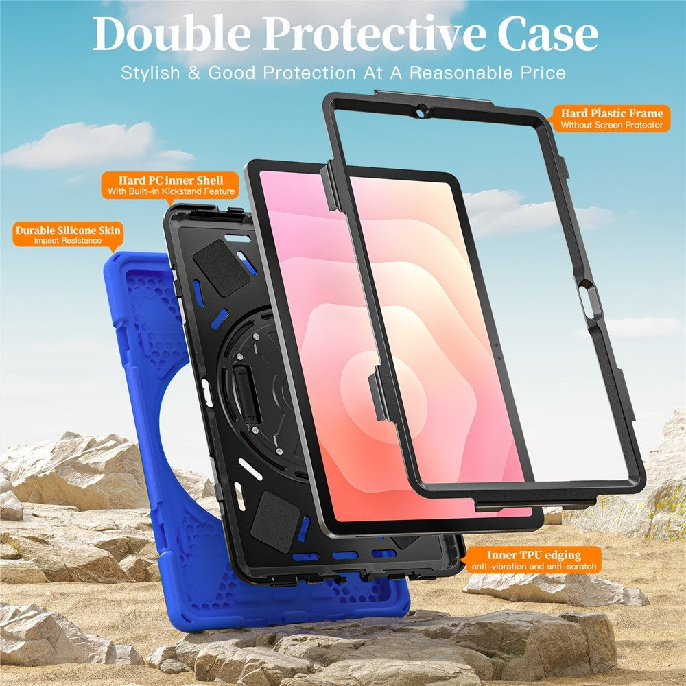 EIDERWOOD Samsung Galaxy Tab S11 Støtsikkert Deksel med 360 Graders Roterbar Støtte & Borrelåsstropp - Blå