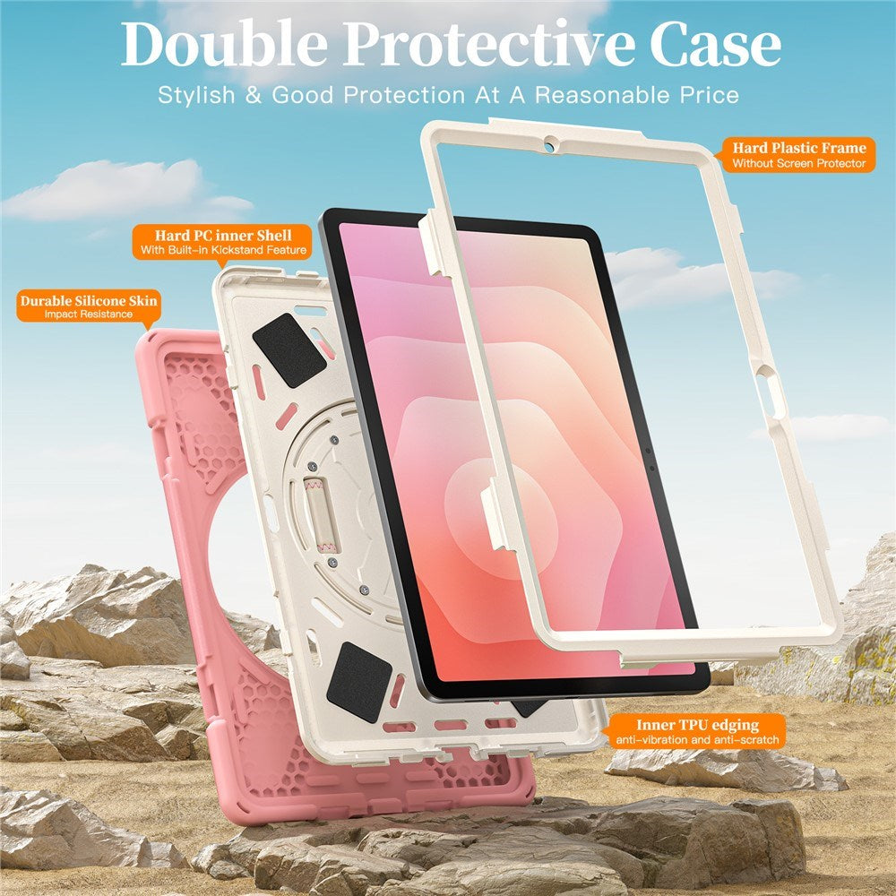 EIDERWOOD Samsung Galaxy Tab S11 Støtsikkert Deksel med 360 Graders Roterbar Støtte & Borrelåsstropp - Rosa