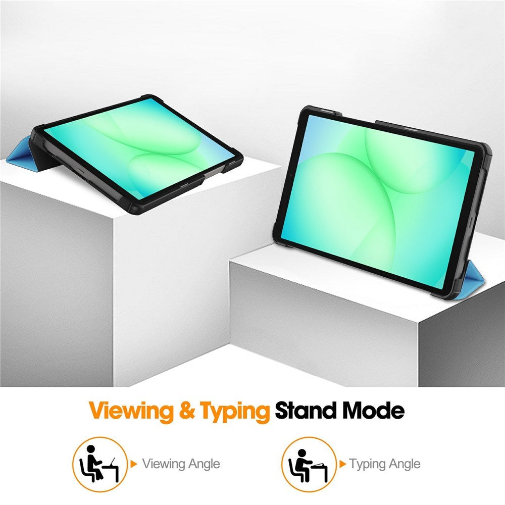 Samsung Galaxy Tab A11 EIDERWOOD Skinn Deksel m. Stativfunksjon - Lyseblå