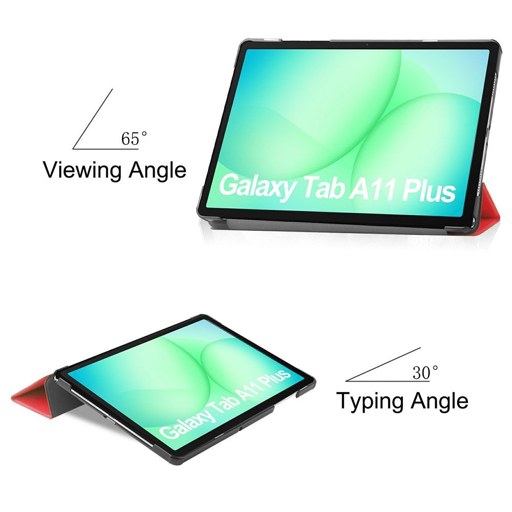 Samsung Galaxy Tab A11+ (Plus) EIDERWOOD Kunstskinn Deksel med Stativfunksjon - Rød