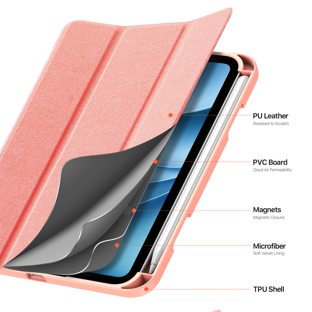 iPad Mini (2026) 8. Gen. DUX DUCIS DOMO Tri-Fold Kunstskinn Flip Deksel - Rosa