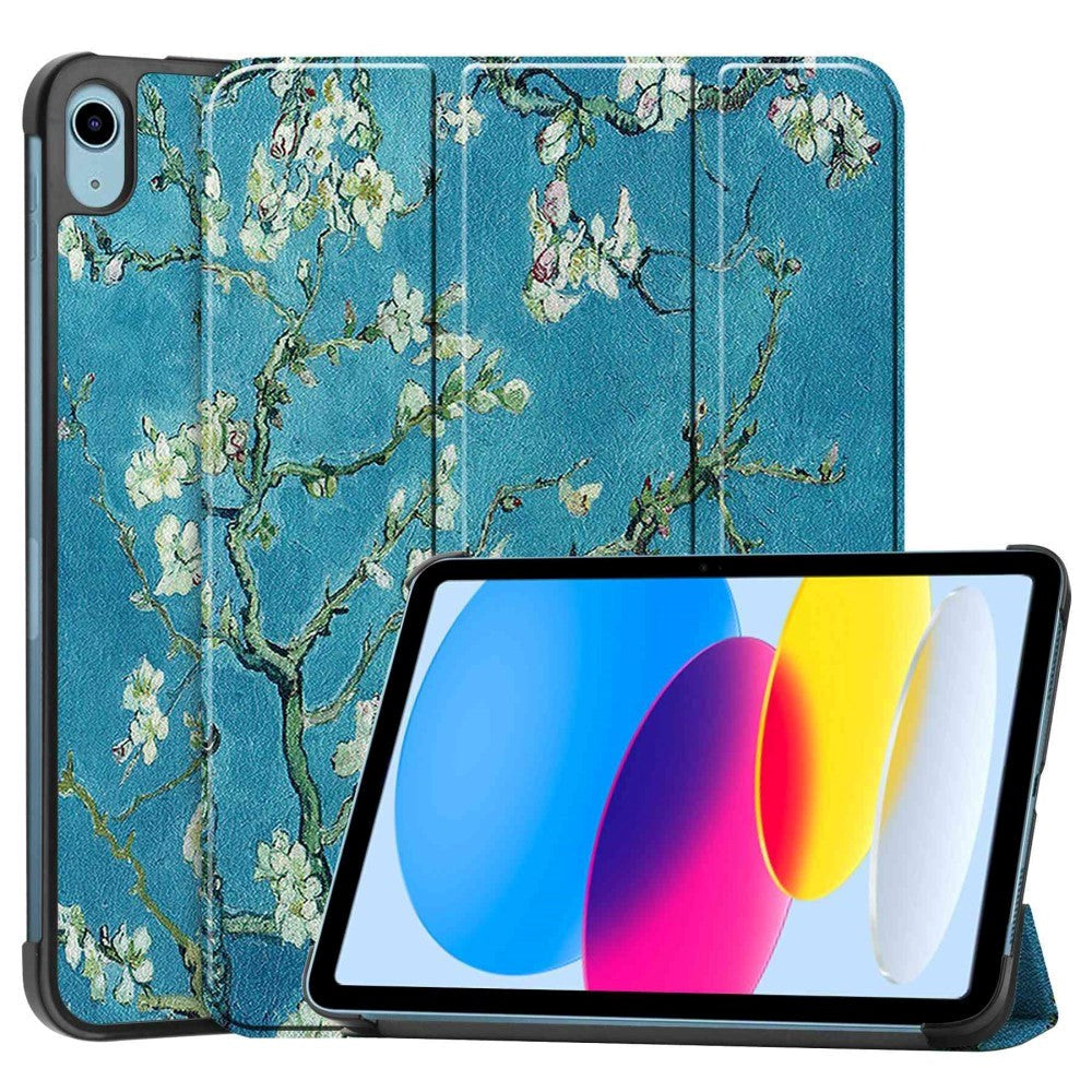 iPad 11" (2025) / iPad 10.9" (2024/2022) Tri-Fold Flip Deksel I Skinn - Hvite Blomster