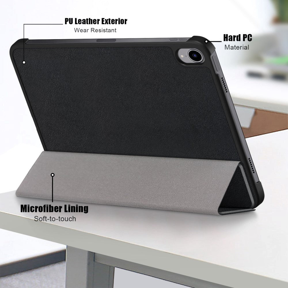 Apple iPad 11" (2025) / iPad 10.9" (2024/2022) Kunstskinn Deksel m Stativ - Svart