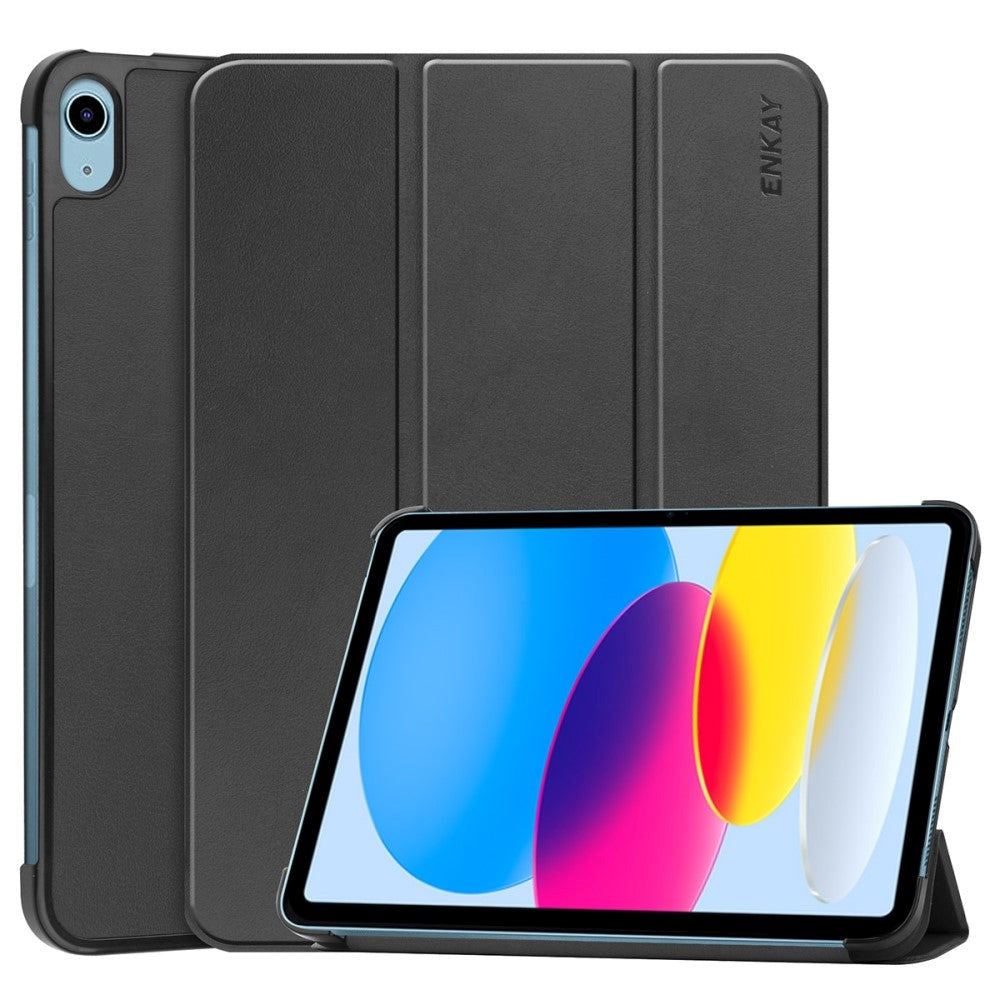 Apple iPad 11" (2025) / iPad 10.9" (2024/2022) ENKAY Kunstskinn Flip Deksel m Stativ - Svart