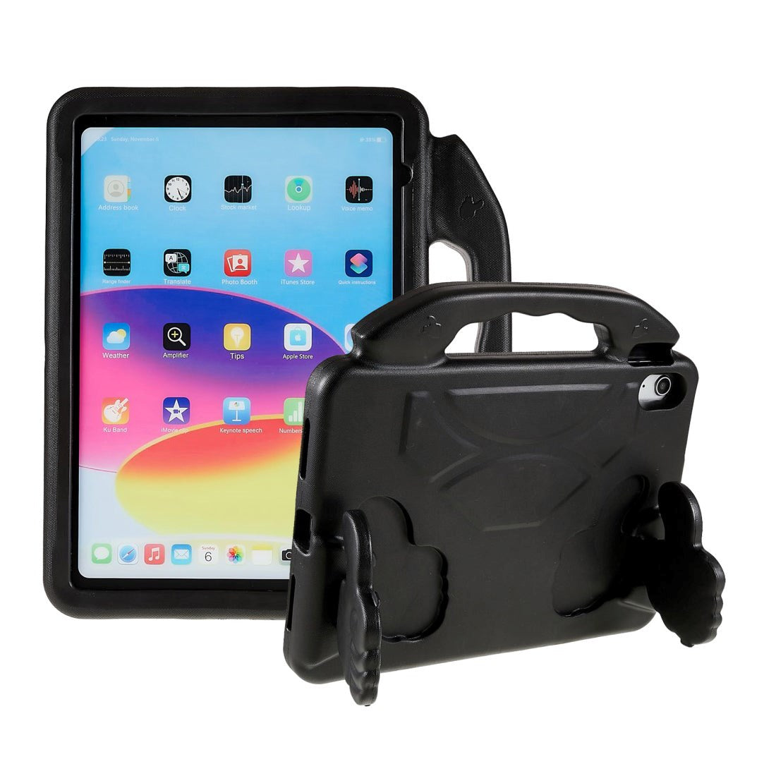 iPad 11" (2025) / iPad 10.9" (2024/2022) Barnedeksel - Thumb Kickstand Bakdeksel - Svart