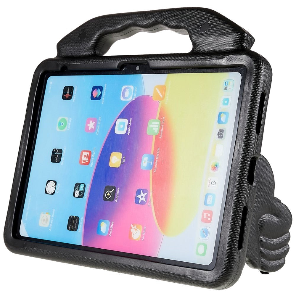 iPad 11" (2025) / iPad 10.9" (2024/2022) Barnedeksel - Thumb Kickstand Bakdeksel - Svart