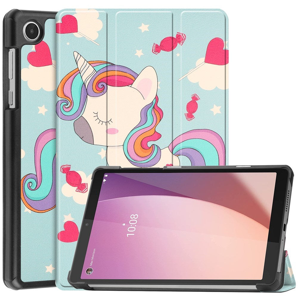 EIDERWOOD Lenovo Tab M8 (4. Gen.) Tri-Fold Kunstskinn Flip Deksel m. Mønster - Enhjørning