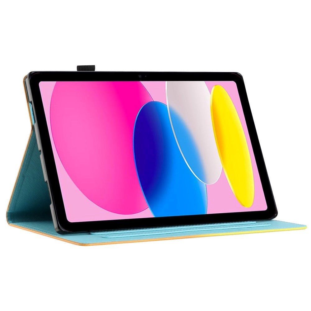 iPad 11" (2025) / iPad 10.9" (2024/2022) Flip-stativ Kunstkinn Deksel med Vekkefunksjon og Kortholder - Rosa / Blå