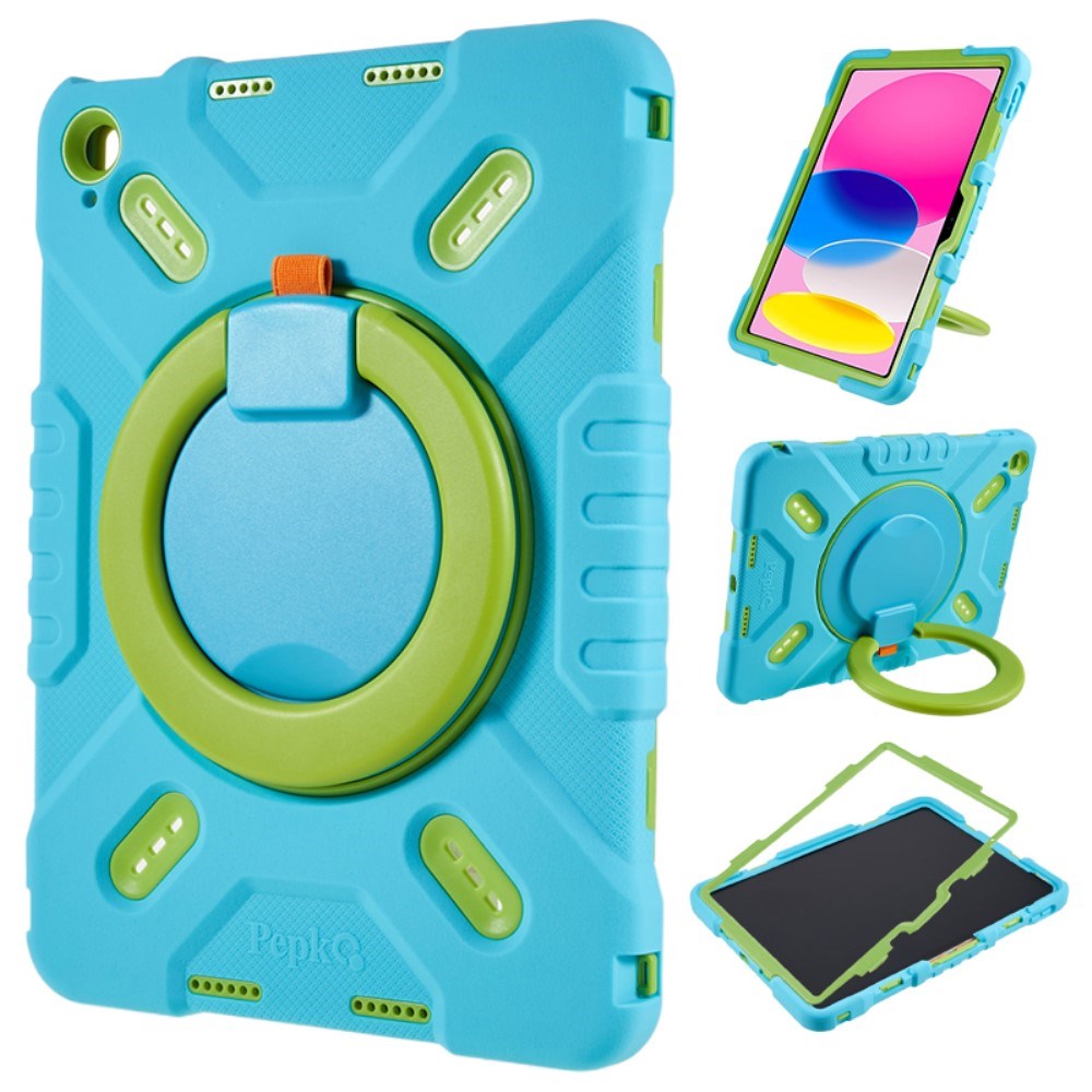 Pepkoo iPad 11" (2025) / 10.9" (2024 / 2022) Barnedeksel med Roterbart Stativ - Blå / Grønn