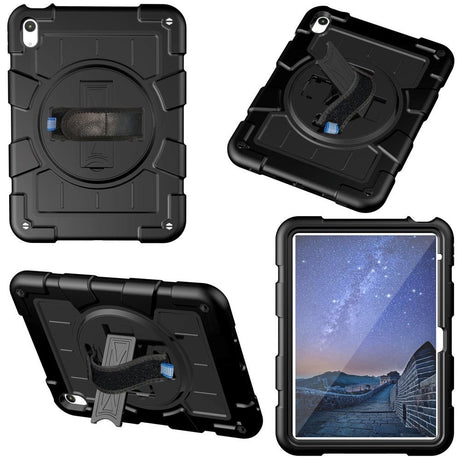 iPad 11" (2025) / iPad 10.9" (2024/2022) Håndverker Deksel m. Håndholder, Kickstand & Skulderrem - Svart