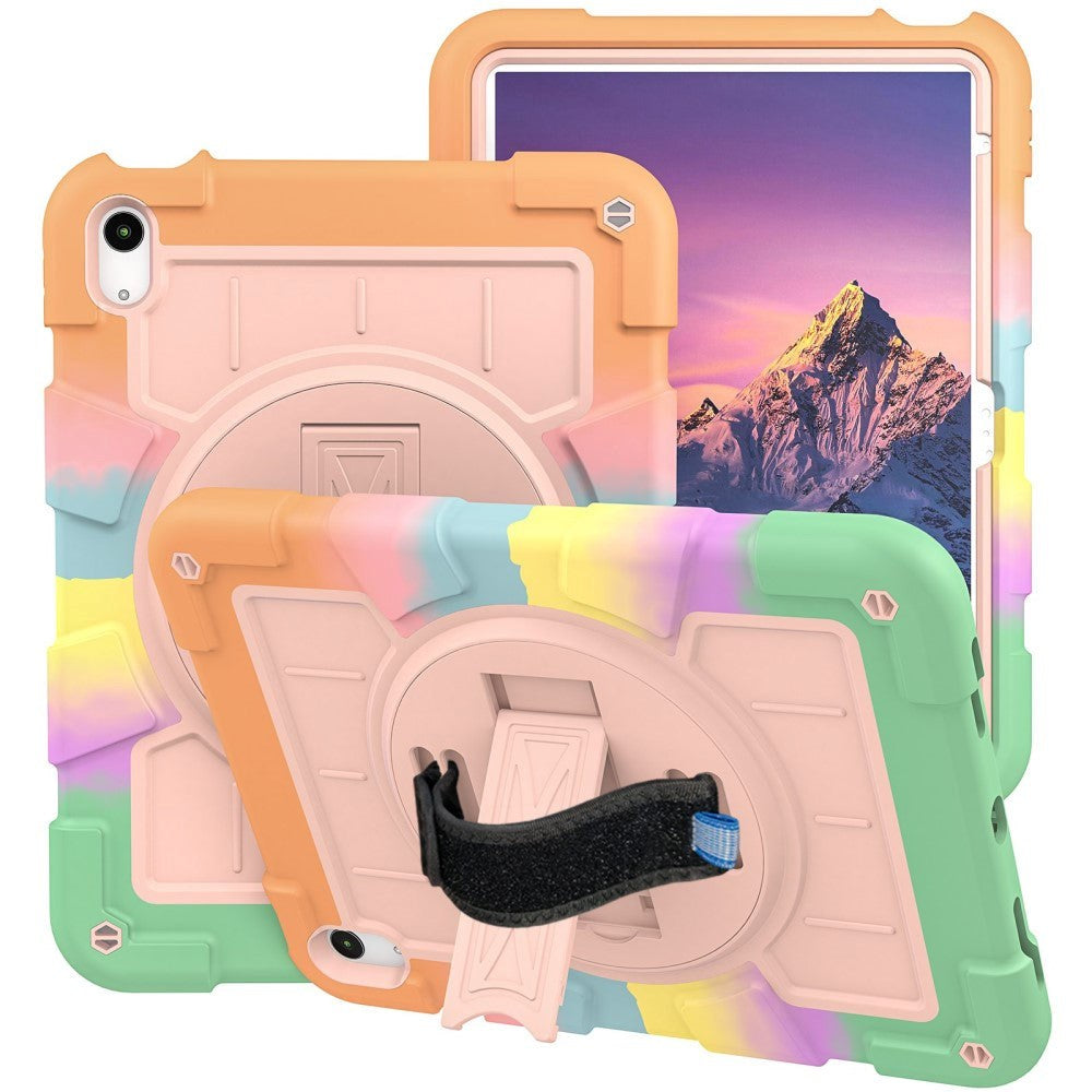 iPad 11" (2025) / iPad 10.9" (2024/2022) Håndverker Deksel m. Håndholder, Kickstand & Skulderrem - Rosa / Multi