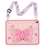 iPad 11" (2025) / iPad 10.9" (2024/2022) Barnedeksel - Sommerfugl Kickstand Silikon Deksel med Skulderstropp - Rosa