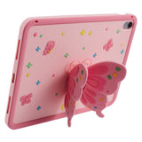 iPad 11" (2025) / iPad 10.9" (2024/2022) Barnedeksel - Sommerfugl Kickstand Silikon Deksel med Skulderstropp - Rosa