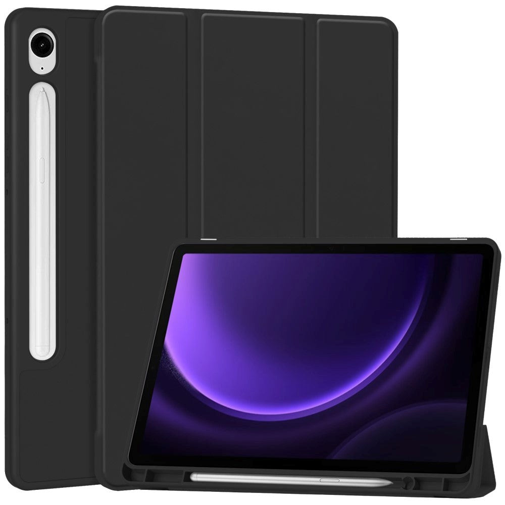 Samsung Galaxy Tab S10 FE / S9 FE Magnetisk Tri-Fold Skinn Deksel m. Stativfunksjon - Svart