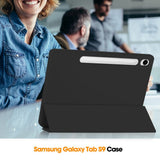 Samsung Galaxy Tab S10 FE / S9 FE Magnetisk Tri-Fold Skinn Deksel m. Stativfunksjon - Svart