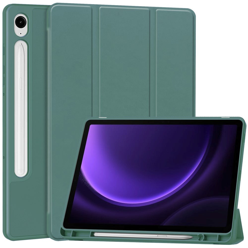 Samsung Galaxy Tab S10 FE / S9 FE Magnetisk Tri-Fold Skinn Deksel m. Stativfunksjon - Grønn