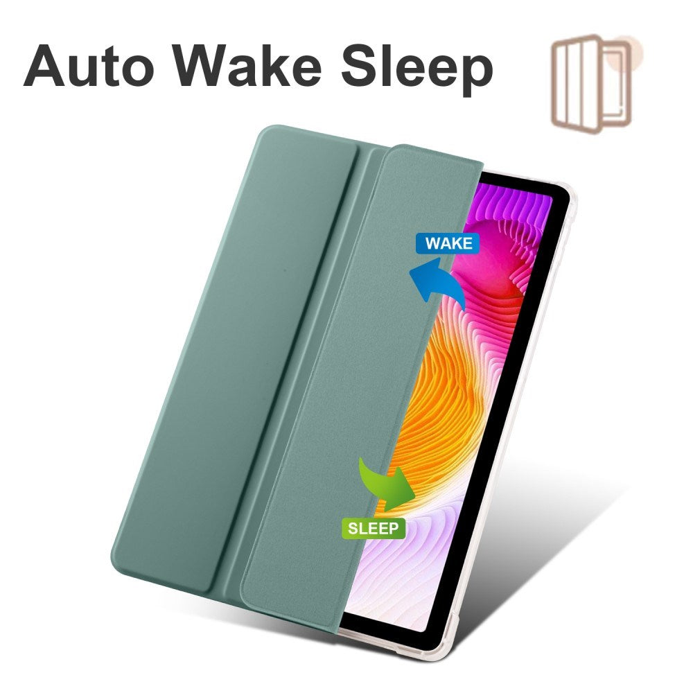EIDERWOOD Xiaomi Redmi Pad SE Tri-fold Skinn Stand Deksel m. Gjennomsiktig Bakside - Grønn