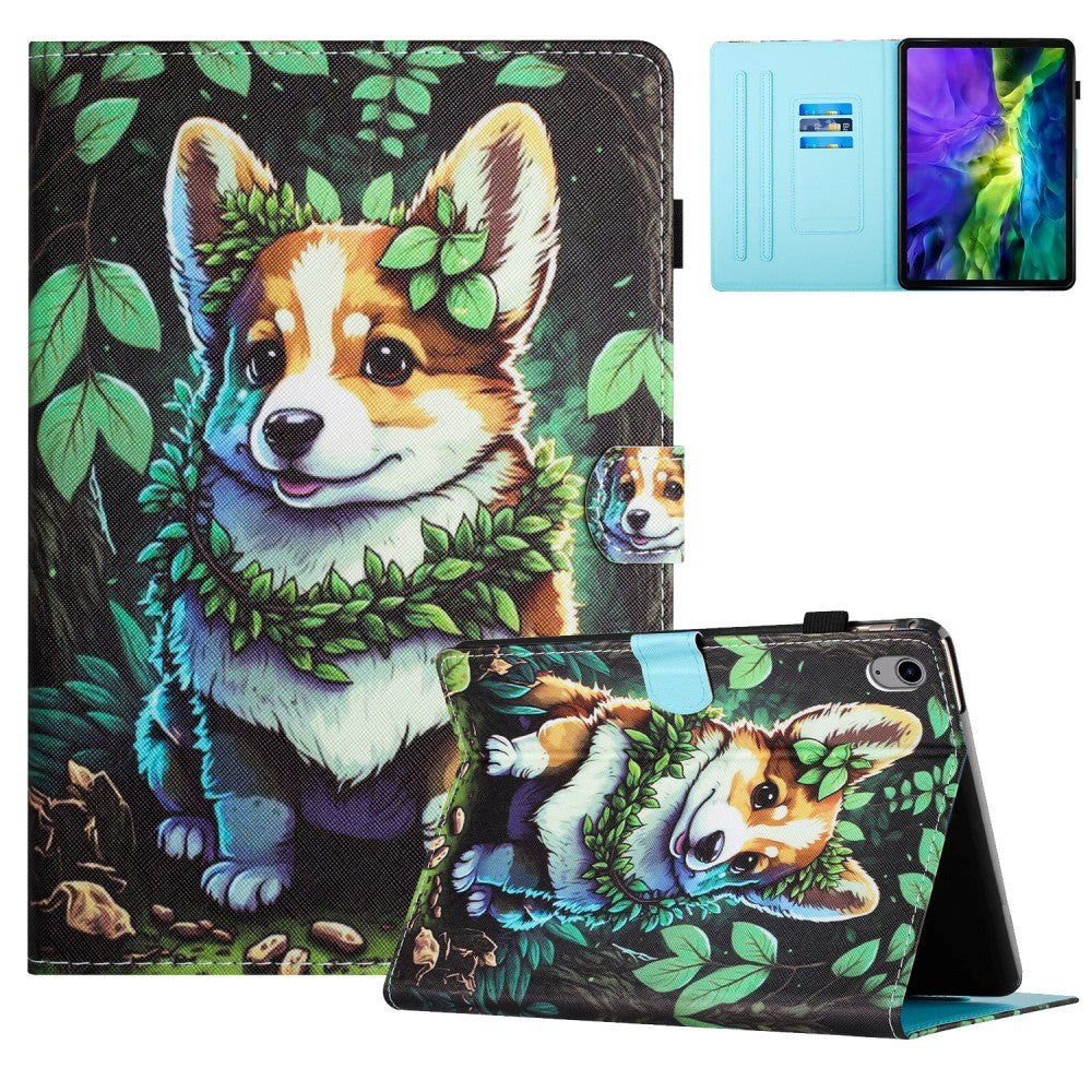 iPad 11" (2025) / iPad 10.9" (2024/2022) Kunstskinn Deksel m. Stativfunksjoner & Kortholder - Corgi