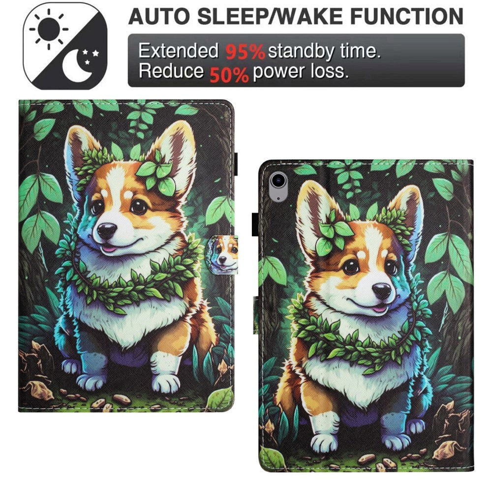 iPad 11" (2025) / iPad 10.9" (2024/2022) Kunstskinn Deksel m. Stativfunksjoner & Kortholder - Corgi